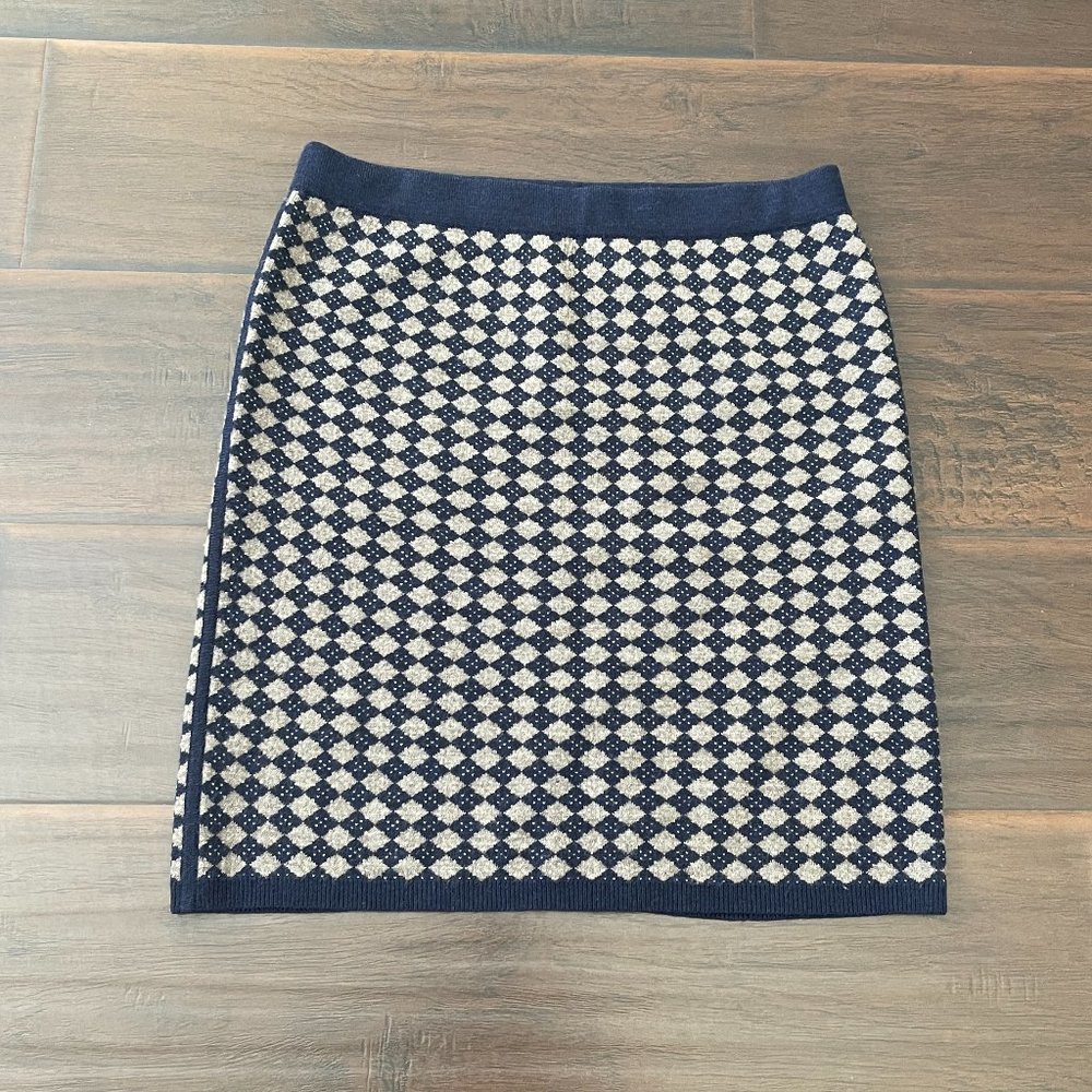 Club Monaco Women's Checkered Blue Tan Wool Stretch Mini Skirt Sz S/P